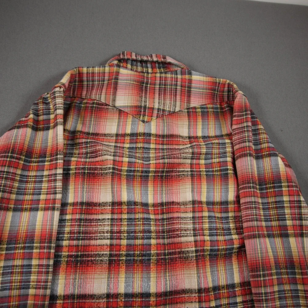 Thrashed 60s VTG Wrangler Distressed Flannel Plaid Pearl Men M Shirt Skate Surf